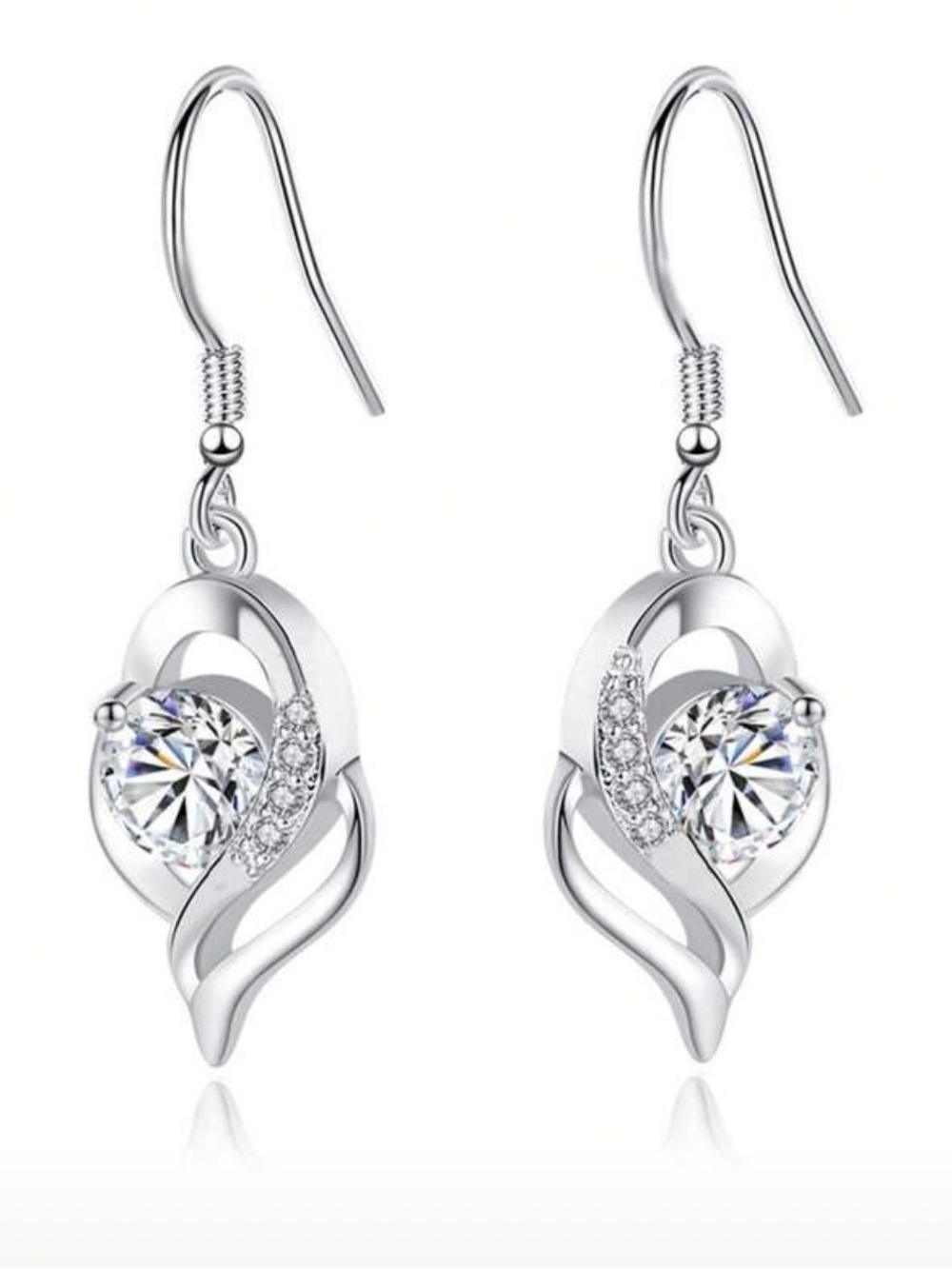 Silver Heart Crystal Drop Earrings - Picture 2 of 3